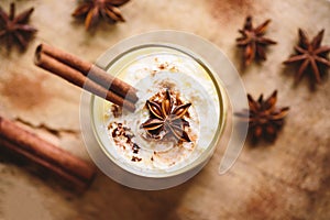 Eggnog with cinnamon and star anise