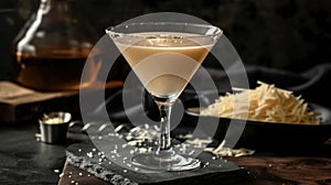 Eggnog cocktail in martini glass with grated nutmeg, festive holiday drink