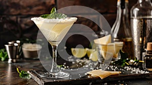 Eggnog cocktail in martini glass with grated nutmeg, festive holiday drink