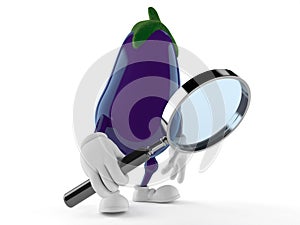 Eggplant character looking through magnifying glass