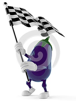 Eggplant character waving race flag