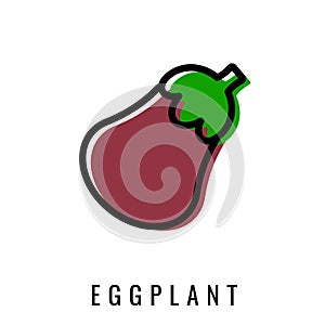 Eggplant color Icon. Vector illustration Aubergine in Line style. Isolated Vegetable Logo.
