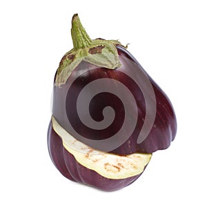Eggplant cut in half isolated on white