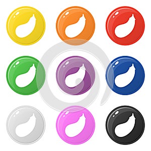 Eggplant icons set 9 colors isolated on white. Collection of glossy round colorful buttons. Vector illustration for any design