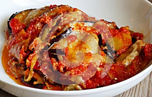 Eggplant parmigiana. Typical food from southern Italy.