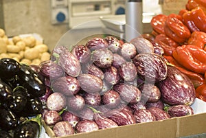 Eggplant and red peppers for sale