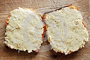 Eggplant salad on fresh bread