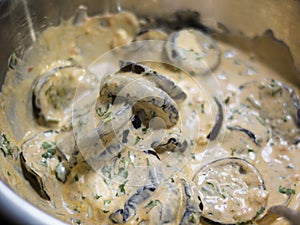 Eggplant stewed in sour cream sauce