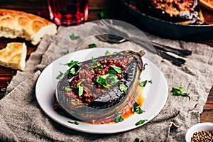 Eggplant stuffed with ground beef and tomatoes