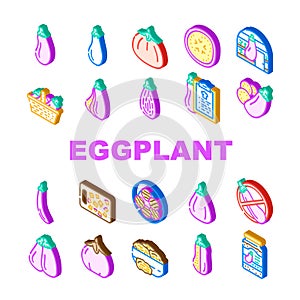 eggplant vegetable aubergine food icons set vector
