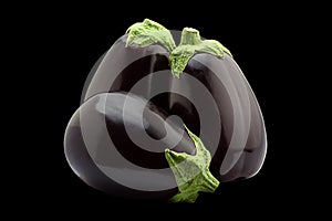 Eggplant vegetable closeup isolated on black