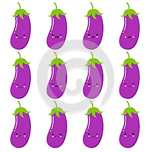Eggplant. Vegetable Food concept. Emoji Emoticon collection. Cute kawaii style
