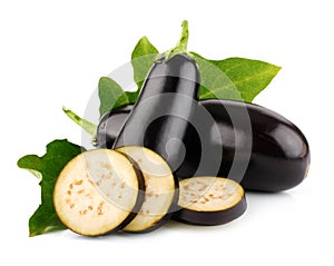 Eggplant vegetable fruits with cut isolated