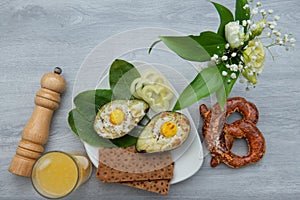 Eggs baked in avocado on plate