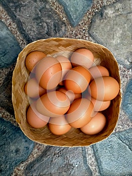 Eggs in a bamboo basket