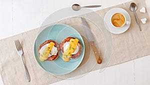 Eggs Benedict, American cuisine, great breakfast or brunch.