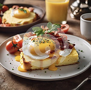 Eggs Benedict on a Polenta Cake with Bacon