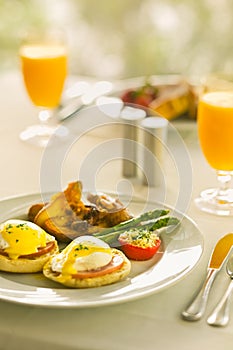 Eggs Benedict on table