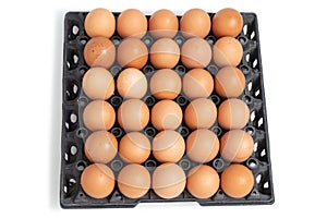 Eggs in black plastic carton packaging