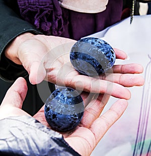 Eggs with black shell boiled in a hot sulphurous s