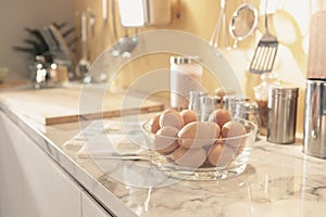 Eggs bowl on the kitchen counter