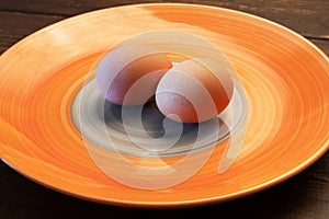 2 eggs for breakfat or lunch  on plate