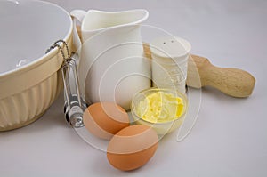 Eggs butter dairy products and baking ingredient