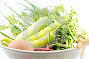 Eggs , chilli , vegetable, vegetable zucchini,Tablets colored