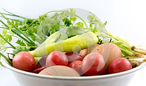 Eggs , chilli , vegetable, vegetable zucchini,Tablets colored