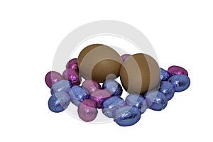 Eggs and chocolate easter eggs