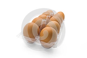 Eggs in clear plastic tray