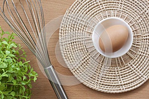 Eggs cooking for breakfast, a protein form yolk and albumen on a white background, or on a plain wooden table.