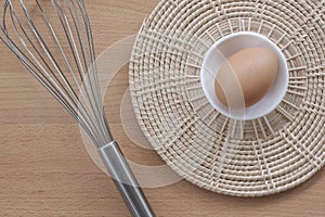 Eggs cooking for breakfast, a protein form yolk and albumen on a white background, or on a plain wooden table.