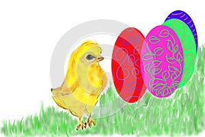 Eggs easter and a chicken