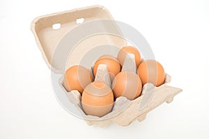 Eggs in egg carton isolated on white