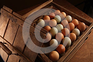 Eggs farm fresh in a wood crate