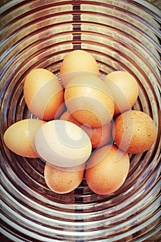 Eggs in a glass bowl