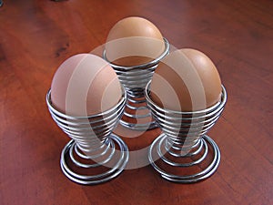 eggs in metal spiral eggcup