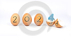 eggs with numbers on white background. New year 2024 concept