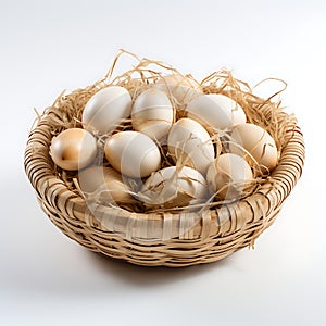 Eggs in and out of bamboo basket.