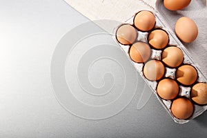 Eggs package on background