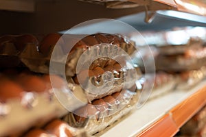 Eggs in a package on a store window