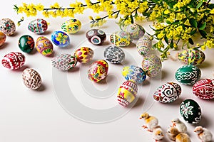 Eggs painted with coloured paints to celebrate Easter.