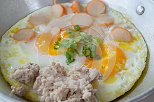 Eggs on pan for breakfast