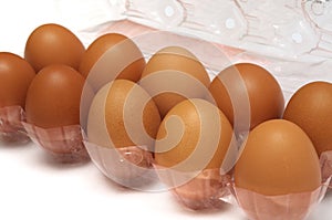 Eggs in a plastic carton box packaging