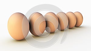 Eggs in a row. Brown and white. 3D-rendering.