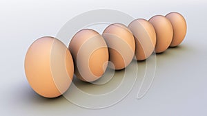 Eggs in a row. Brown and white. 3D-rendering.