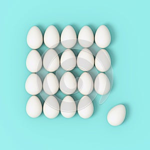 Eggs in rows on turquoise background