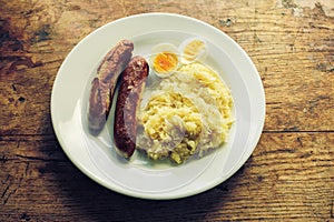 Eggs, sausages and saurkraut