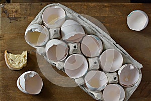 Eggs shells in a carton